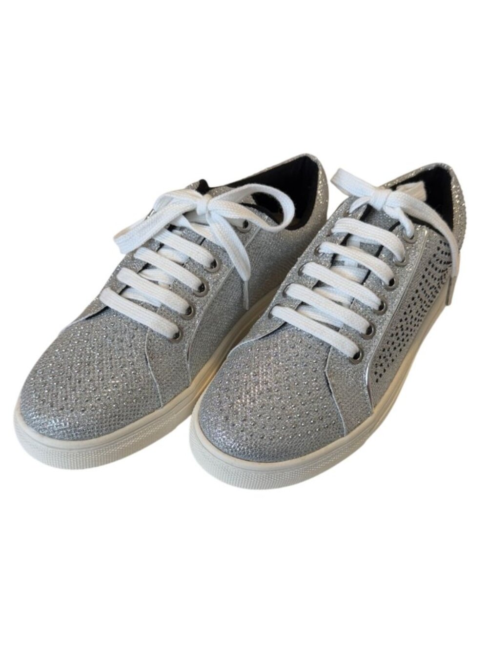 Badgley Mischka Ryan Rhinestone Crystal Metallic Lace Up Sneakers Size 7 NIB